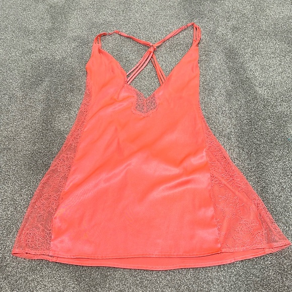 Victoria's Secret Other - Victoria’s Secret Bright Orange lace criss cross back lingerie nightgown size M